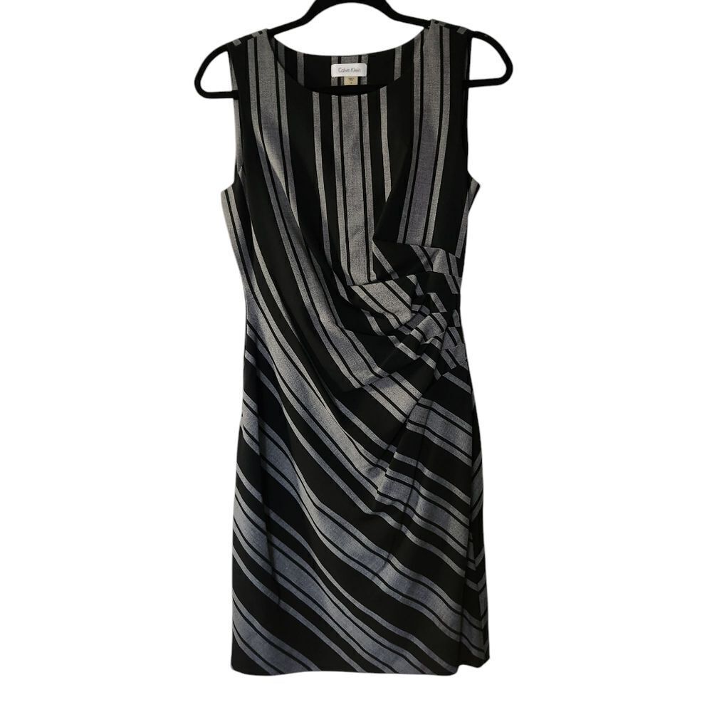 Calvin Klein Womens Elegant Black and Gray Striped Sheath Dress Size 6